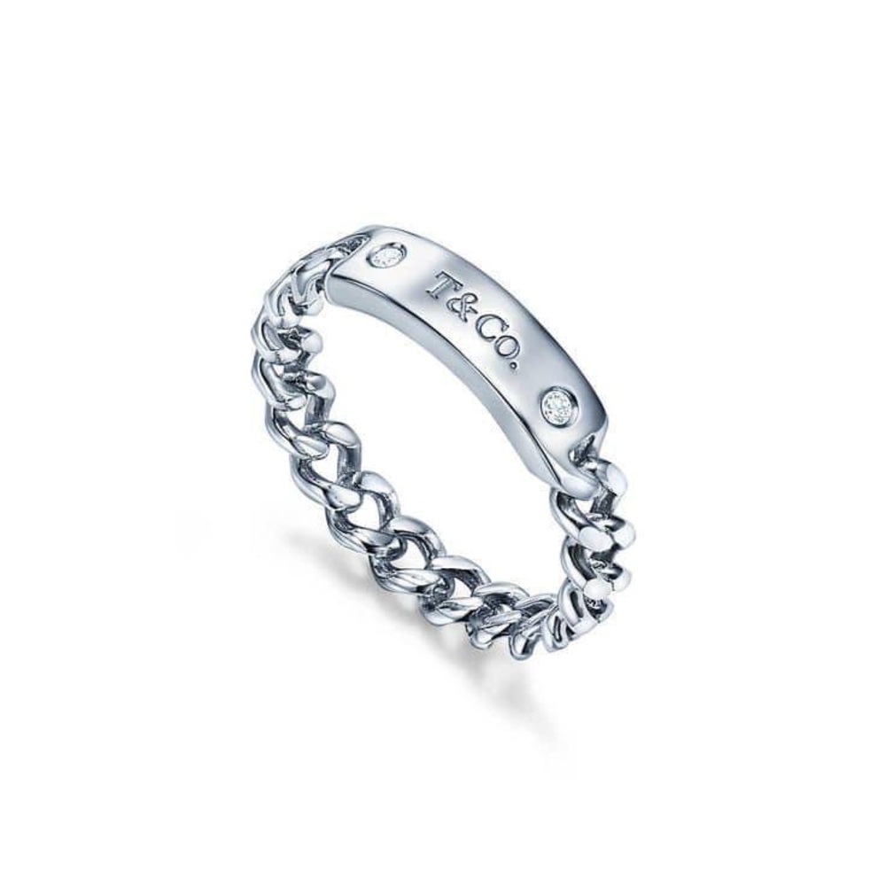 AUTHENTIC Tiffany & co white gold & Diamond micro link ring